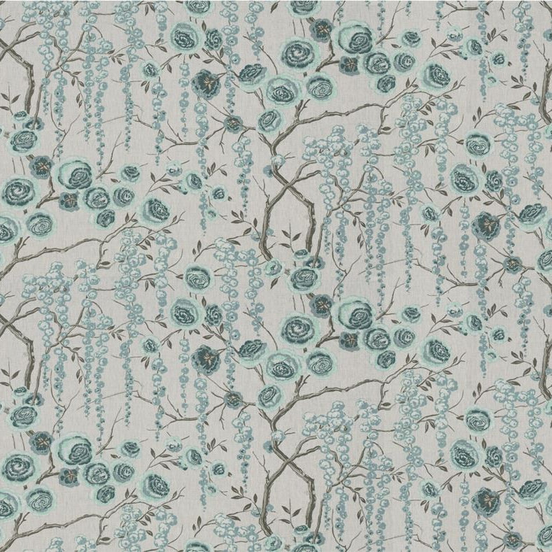 Sample PEONYTREE.511.0 Peonytree Aquamarine Blue Multipurpose Botanical Foliage Fabric by Kravet Basics