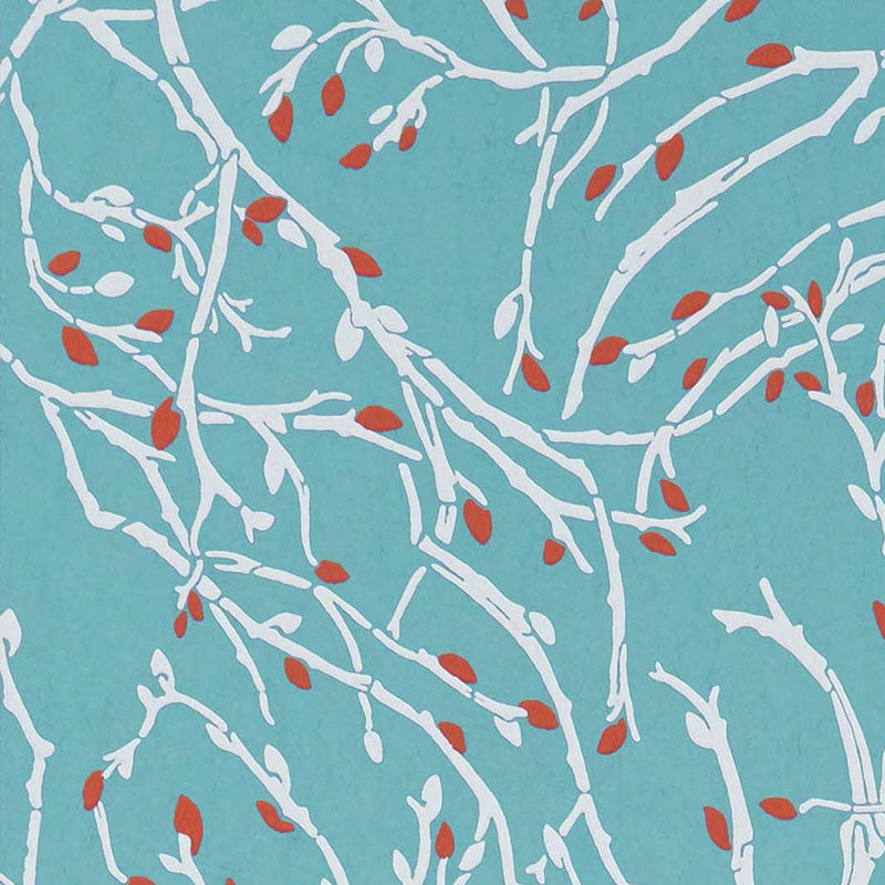Purchase Sample - W7339-06 Folium Twiggy Duck Egg/Terracotta Osborne & Little Wallpaper