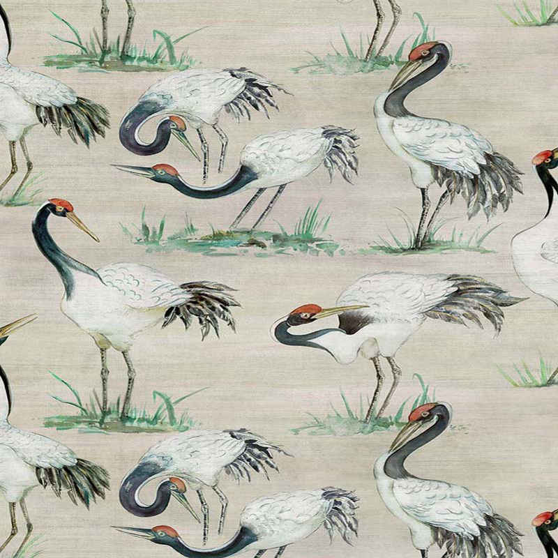 Purchase SKU W7456-01 pattern name & colorMansfield Park Cranes Linen Osborne & Little Wallpaper