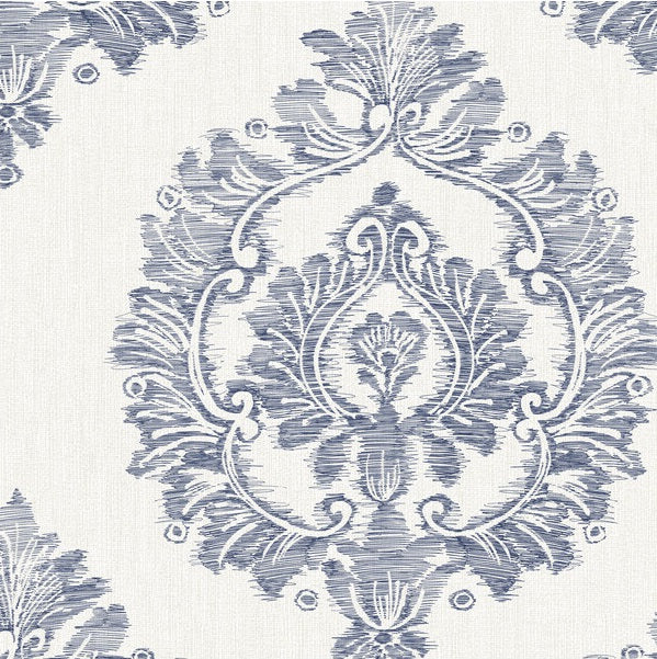Sample WBP10502.WT.0 Damascus Indigo Damask Winfield Thybony Wallpaper
