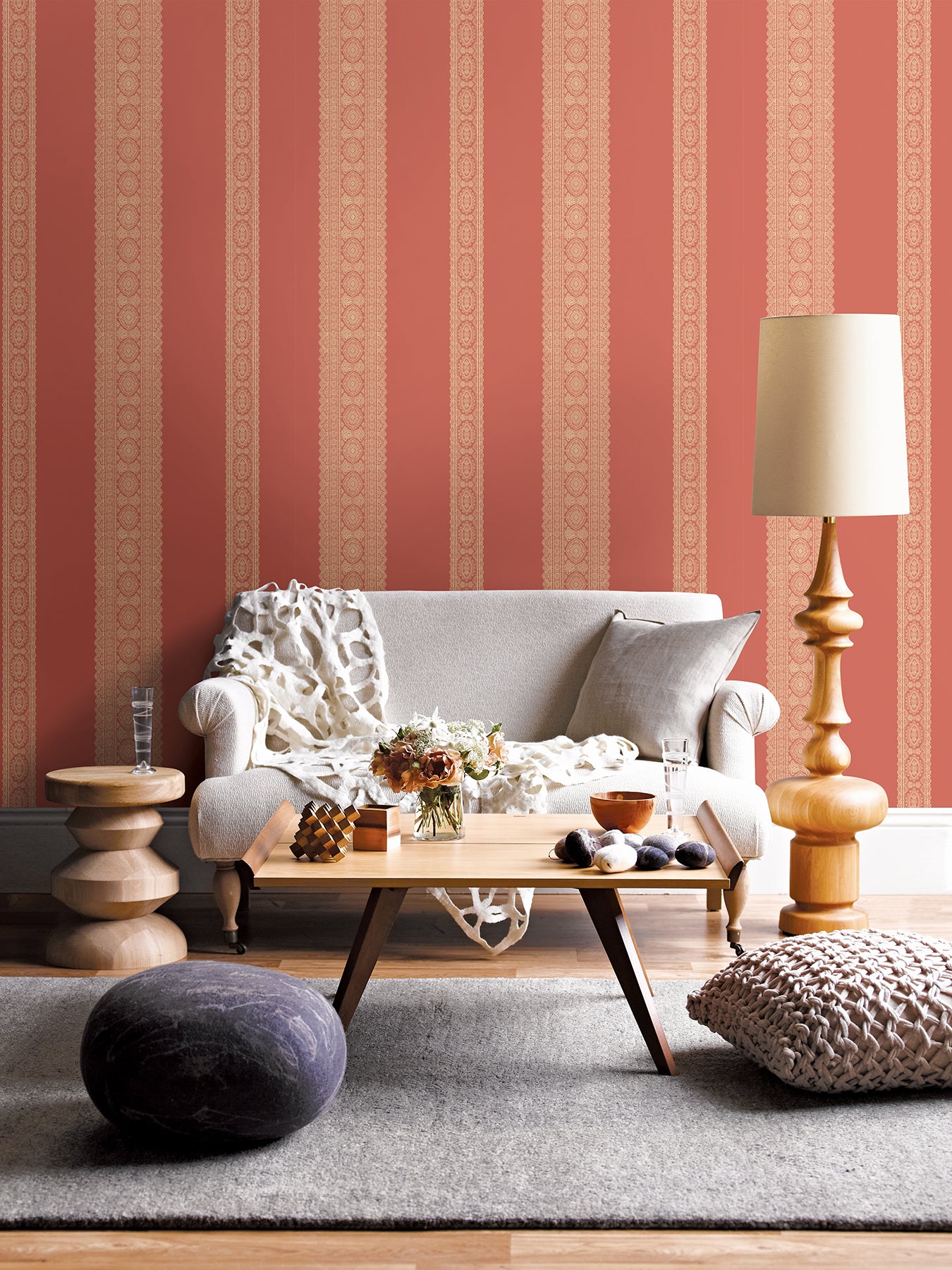 Select 1014-001833 Kismet Coral Brynn Coral Paisley Stripe Wallpaper A Street Prints Wallpaper