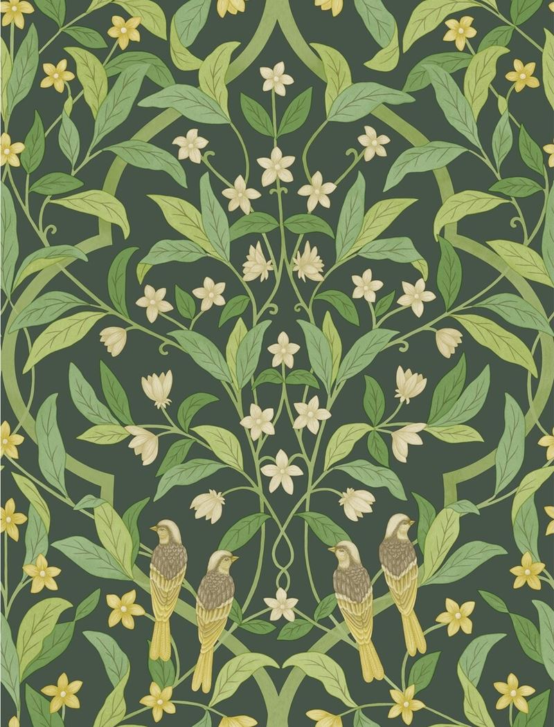 Find 117/10029 Cs Jasmine And Serin Symphony Yellow Grn Forest By Cole and Son Wallpaper