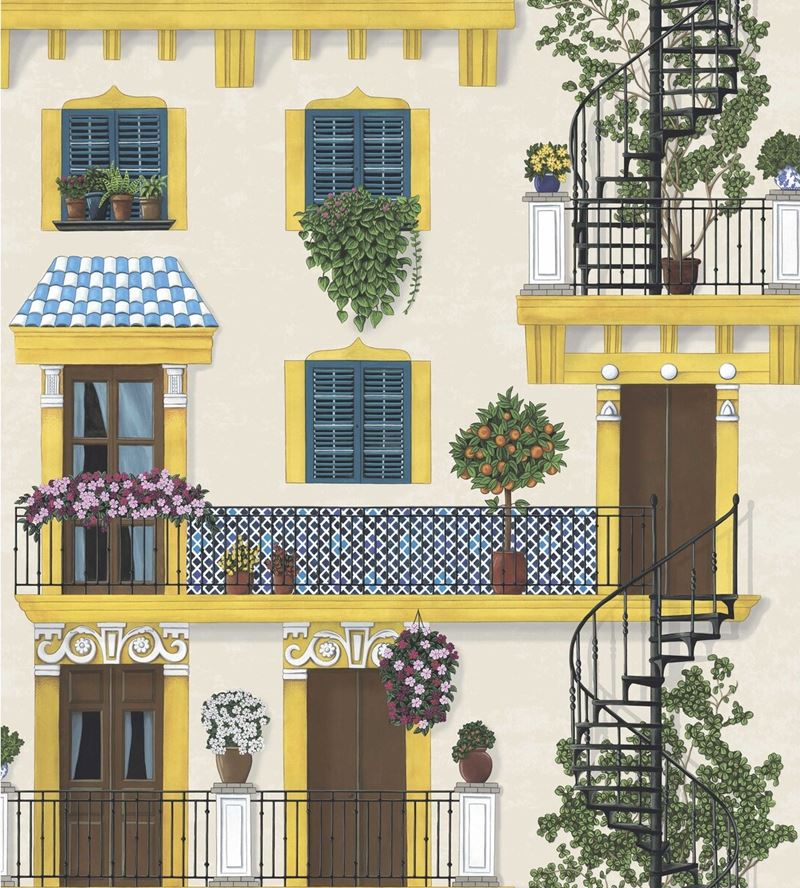View 117/4010 Cs Alfaro Canary Yellow And Petrol On Parchment By Cole and Son Wallpaper