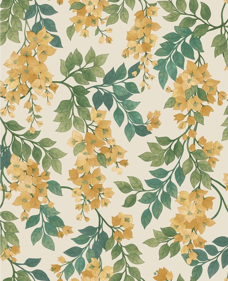 Acquire 117/6018 Cs Bougainvillea Marigold Lf Grn Emerald Parc By Cole and Son Wallpaper