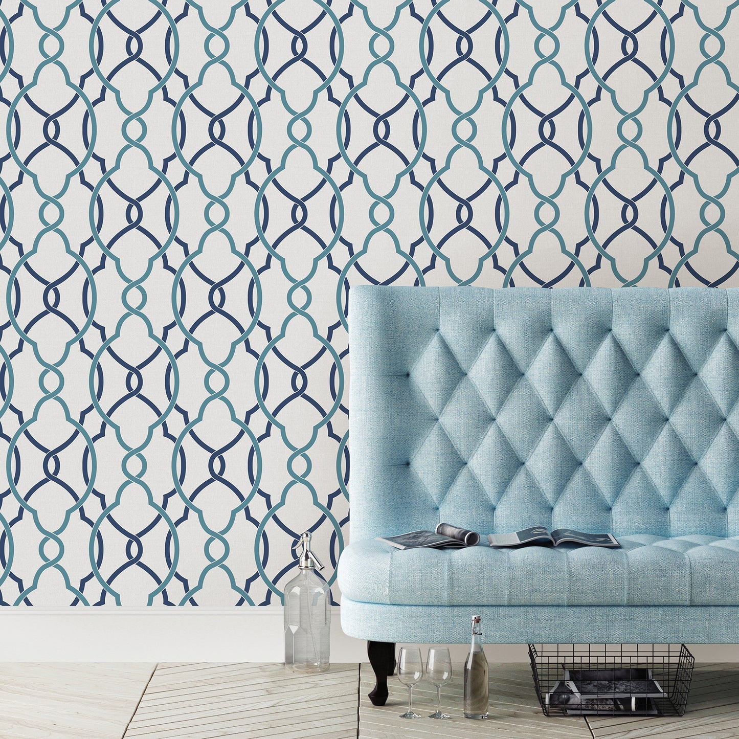 Select 2697-22627 Sausalito Navy Lattice A-Street Prints Wallpaper