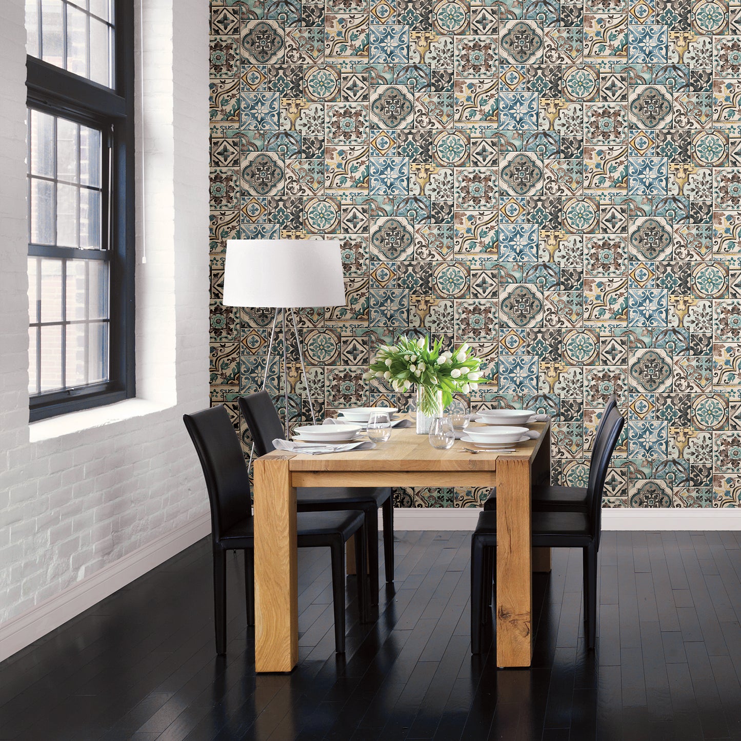 Buy 2701-22315 Reclaimed Teal Tiles A-Street Prints Wallpaper
