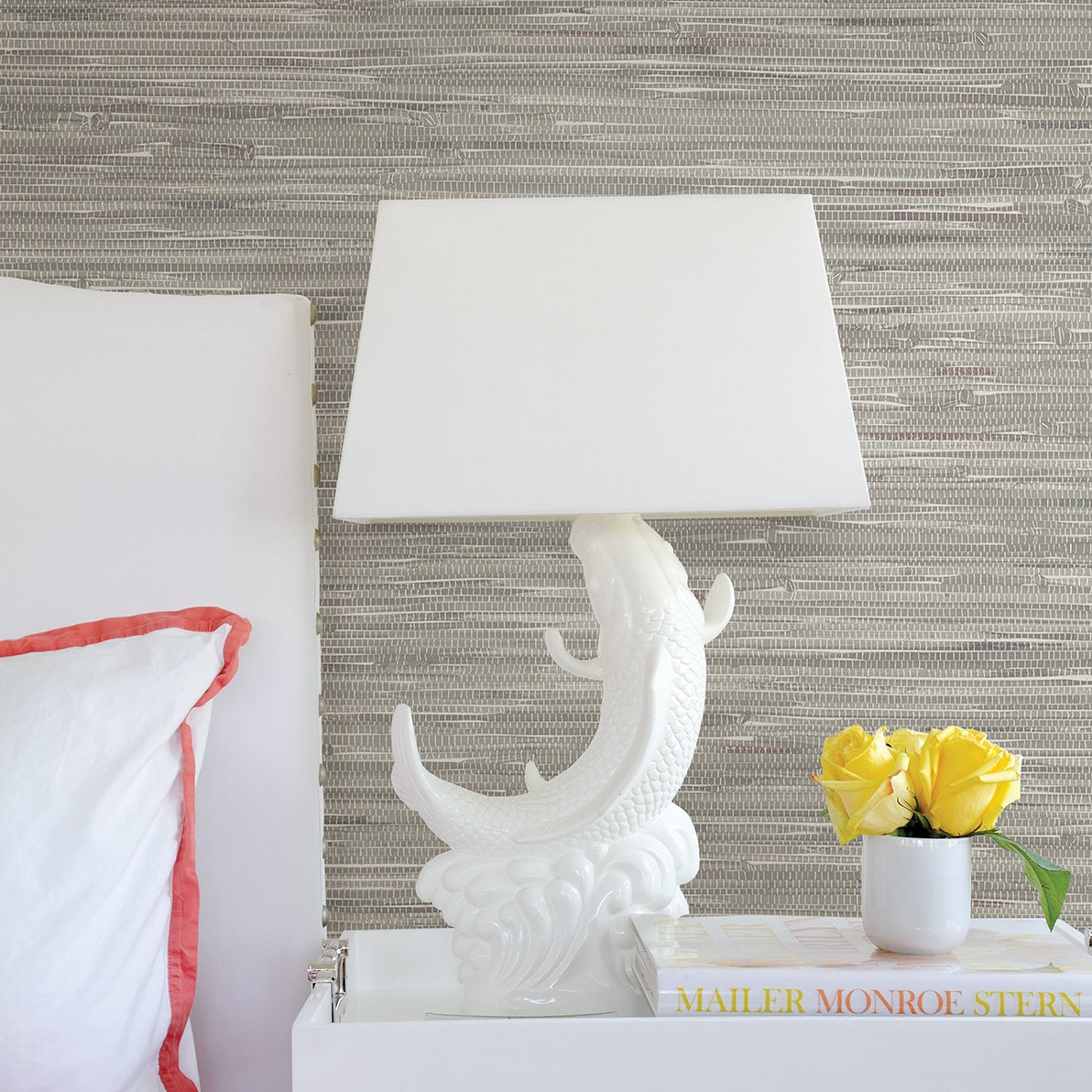 View 2766 22268 Kitchen Bath Essentials Poa Grey Faux Grasscloth Brewster Wallpaper