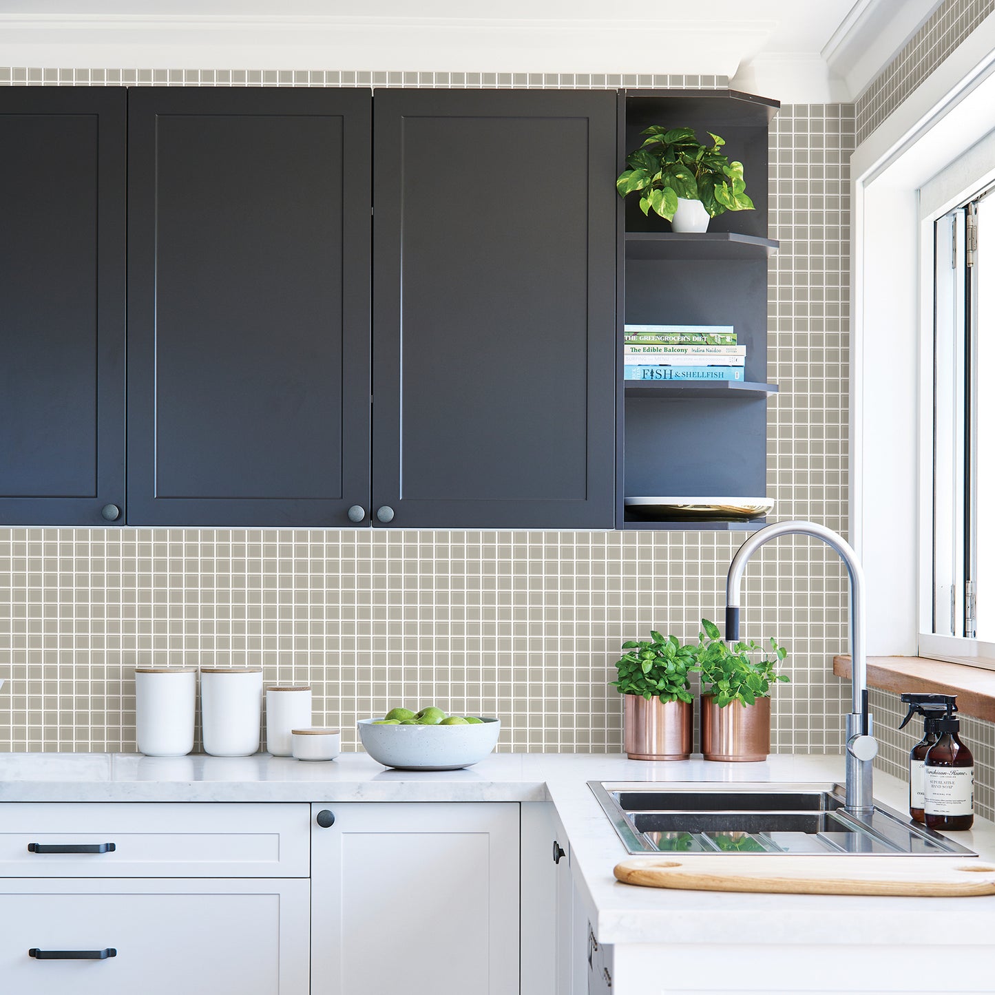 Search 2766 23784 Kitchen Bath Essentials Crystalline Taupe Glass Tile Brewster Wallpaper