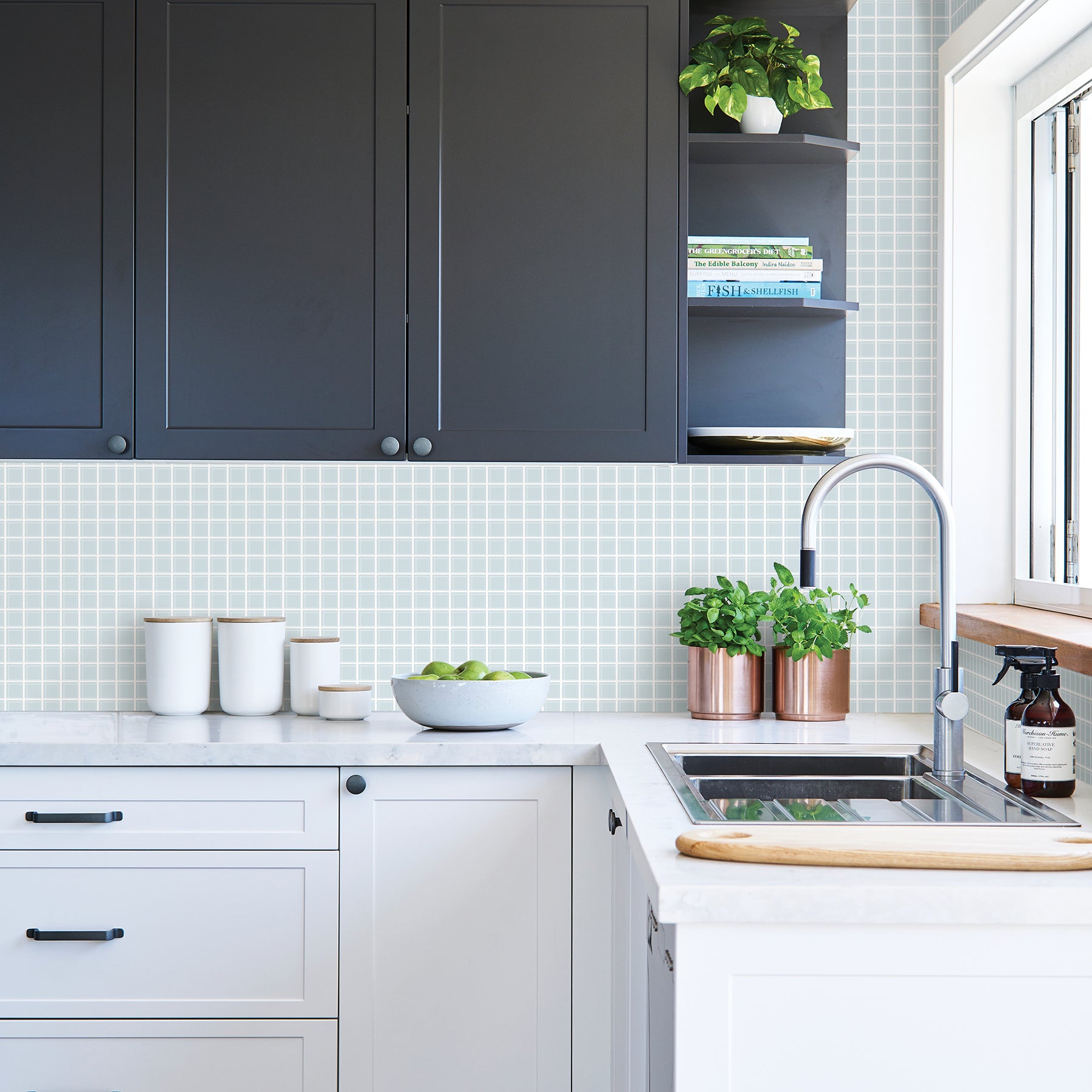 Buy 2766 23786 Kitchen Bath Essentials Crystalline Light Blue Glass Tile Brewster Wallpaper
