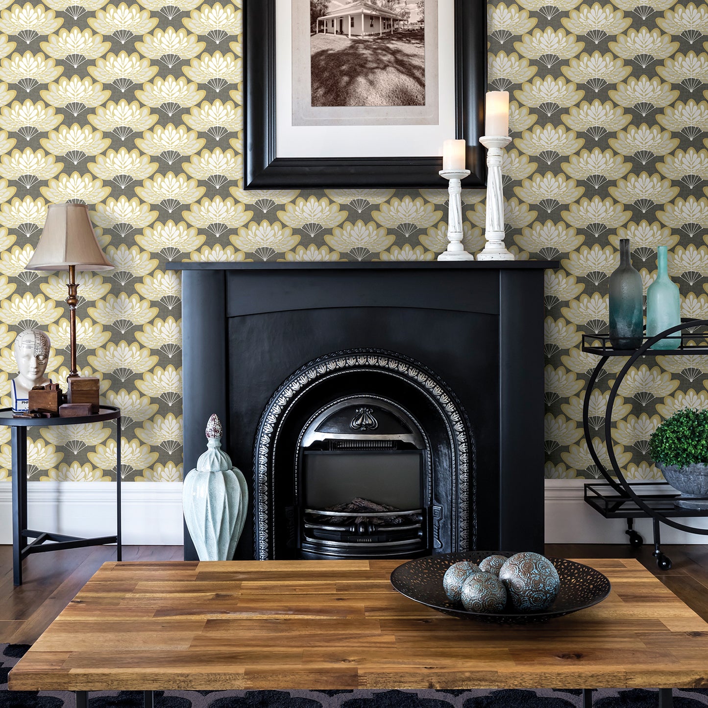 Looking for 2861-25754 Equinox Lotus Mustard Floral Fans Mustard A-Street Prints Wallpaper