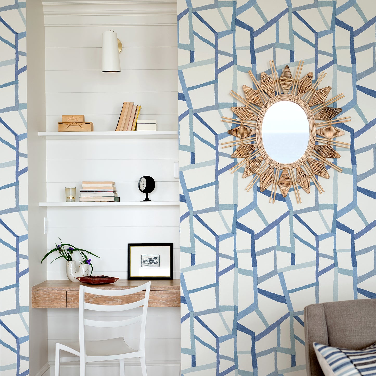 Purchase 2903-25849 Blue Bell Tate Blue Geometric Linen A Street Prints Wallpaper