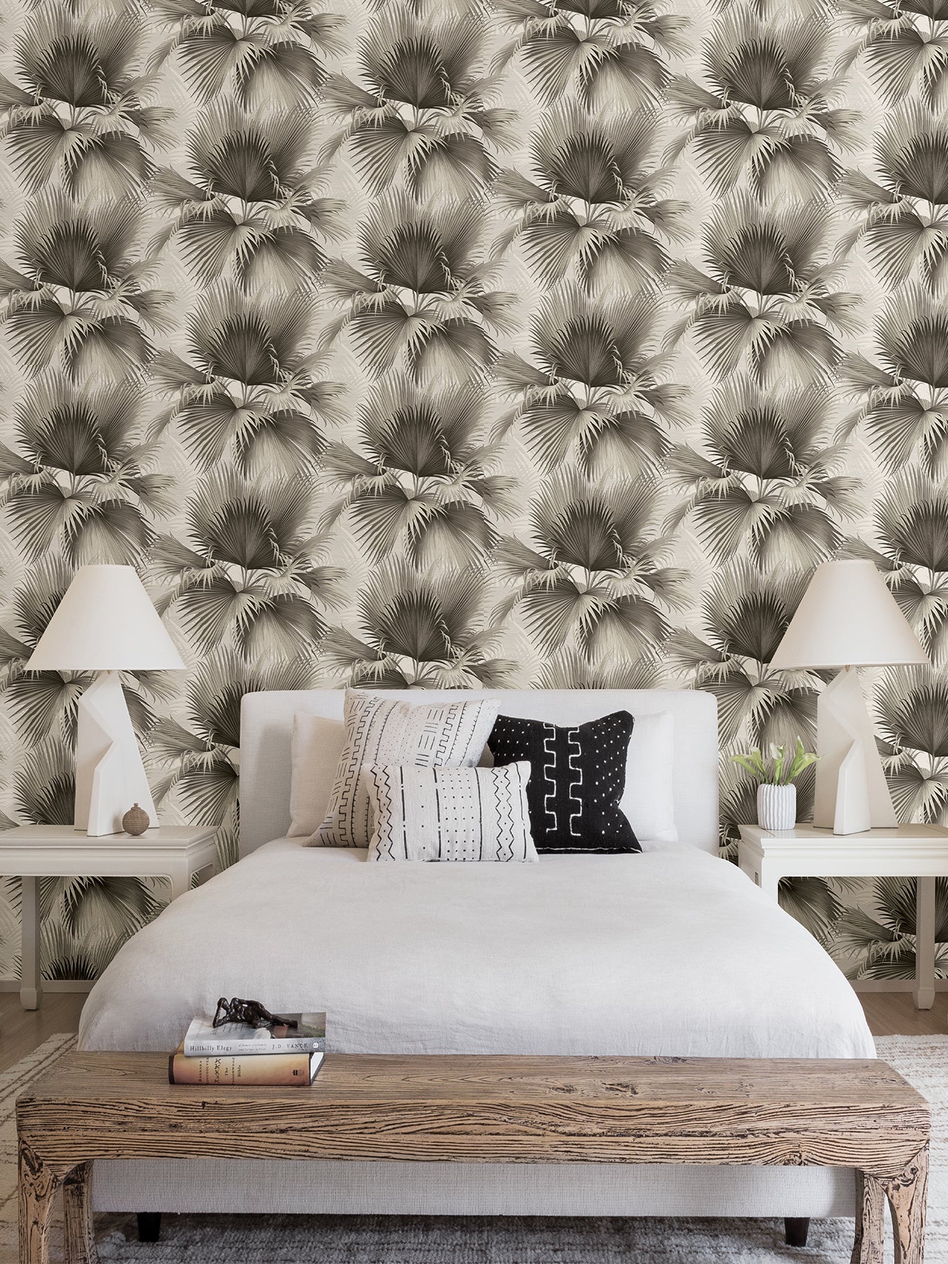 Buy 2927-40100 Newport Summer Palm Charcoal Tropical Charcoal A-Street Prints Wallpaper