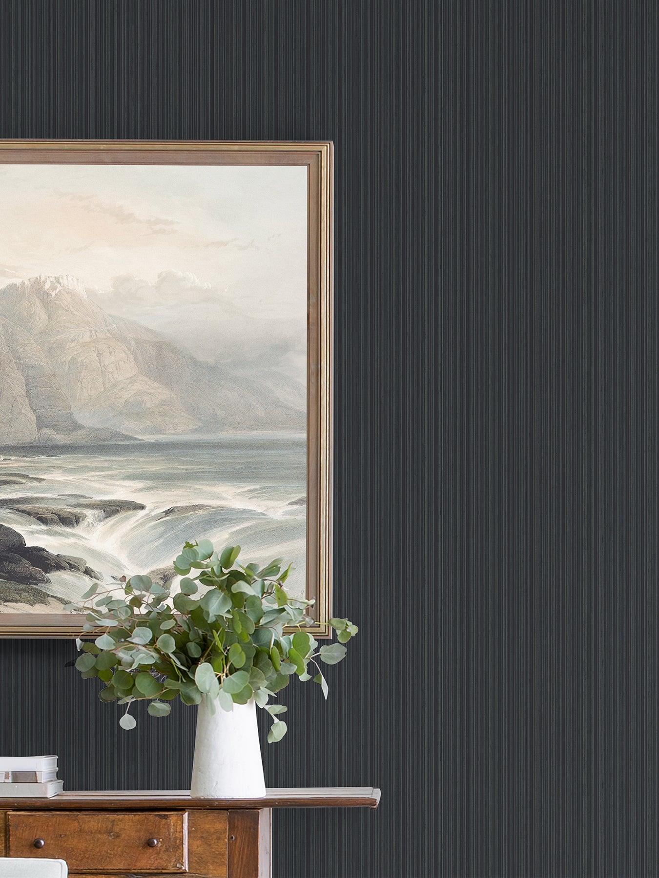 Find 2927-80300 Newport Sebasco Black Vertical Pinstripe Black A-Street Prints Wallpaper