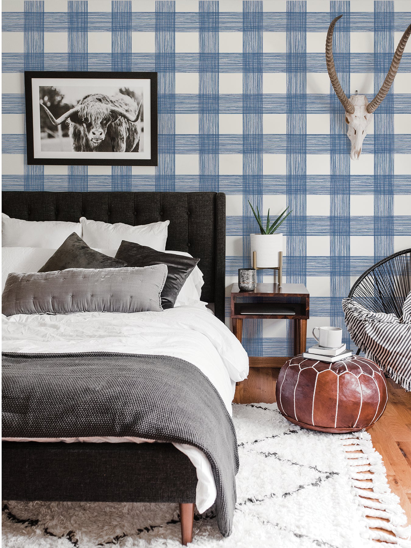 View 2927-80902 Newport Scarborough Indigo Striated Plaid Indigo A-Street Prints Wallpaper