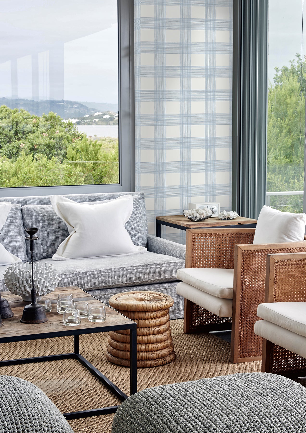 Save on 2927-80912 Newport Scarborough Light Blue Striated Plaid Light Blue A-Street Prints Wallpaper