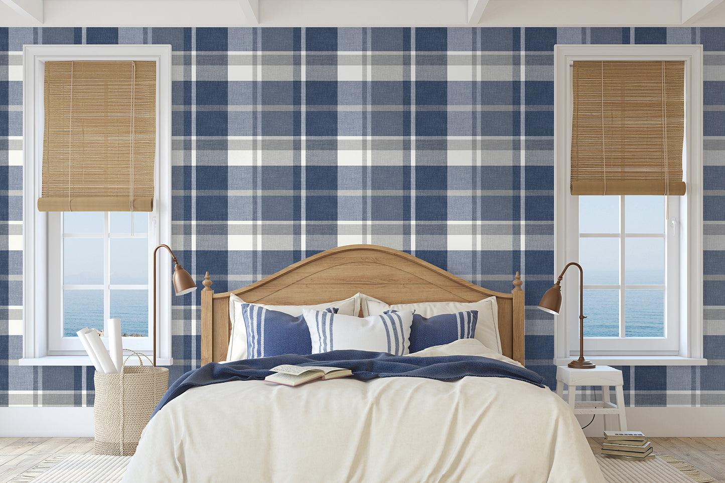 Buy 2927-81102 Newport Madaket Indigo Plaid Indigo A-Street Prints Wallpaper