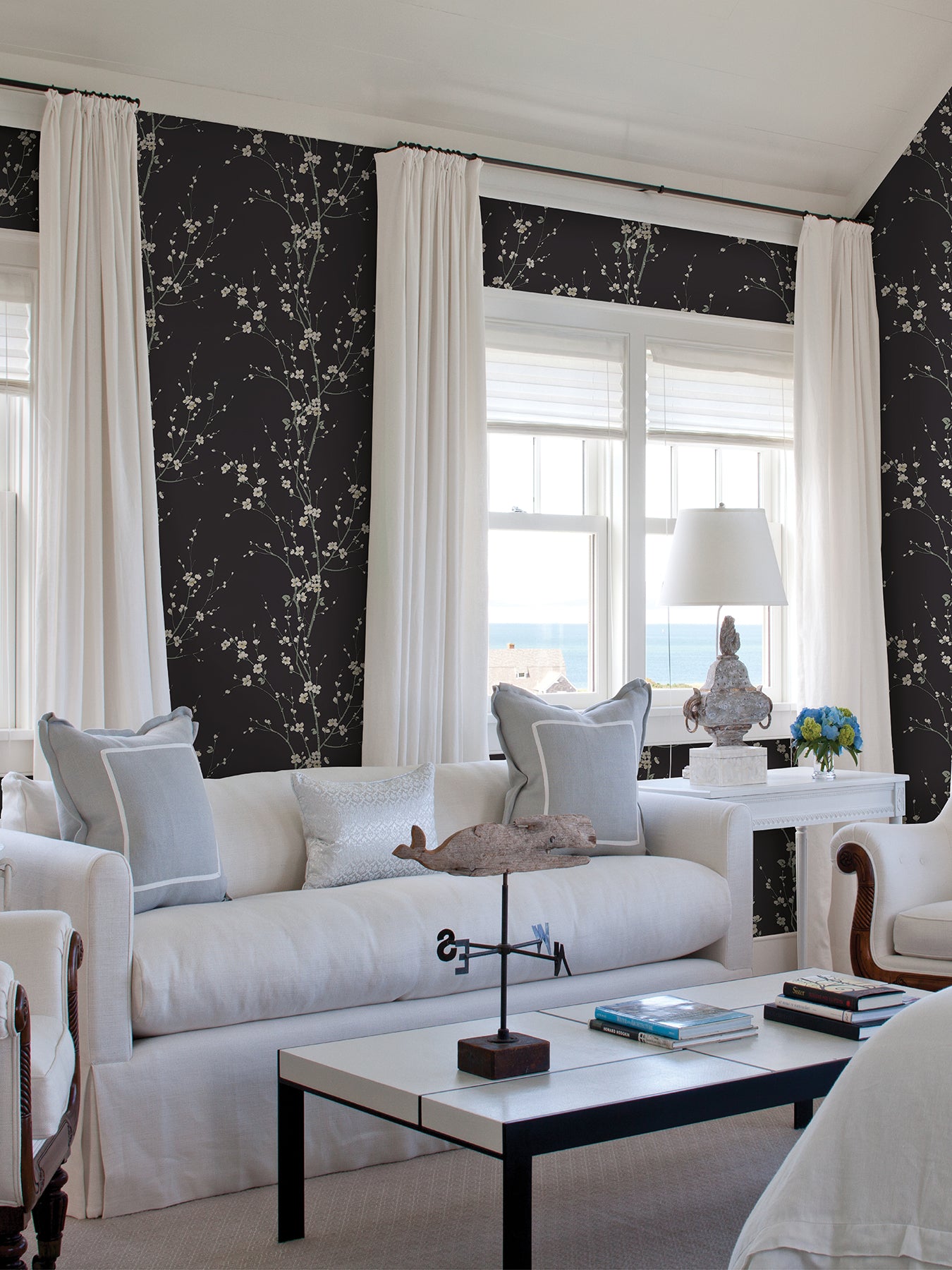 View 2927-81800 Newport Monterey Black Floral Branch Black A-Street Prints Wallpaper