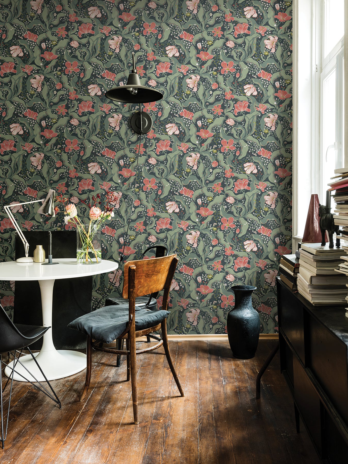 View 2932-65116 Lina Bodri Turquoise Tulip Garden Blue A-Street Prints Wallpaper