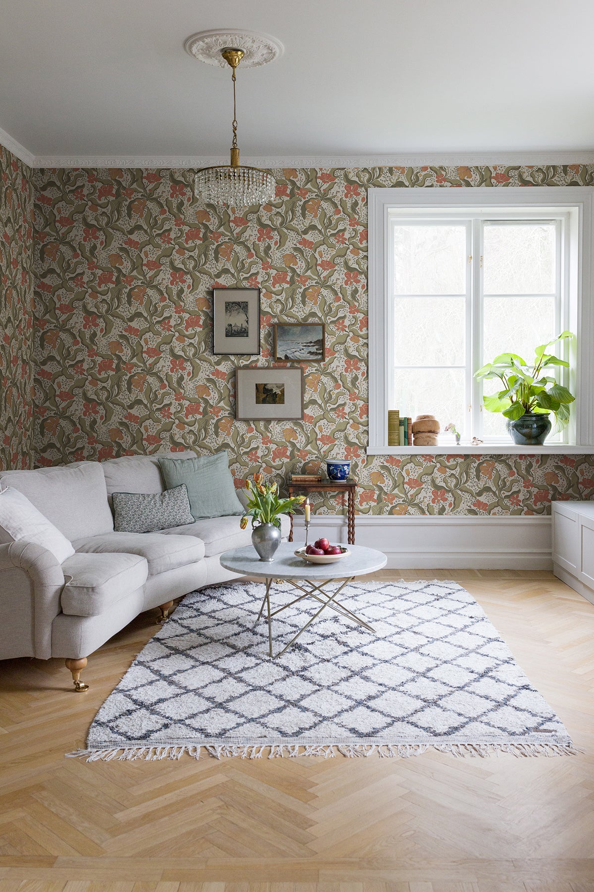 Search 2932-65119 Lina Bodri Dark Green Tulip Garden Orange A-Street Prints Wallpaper