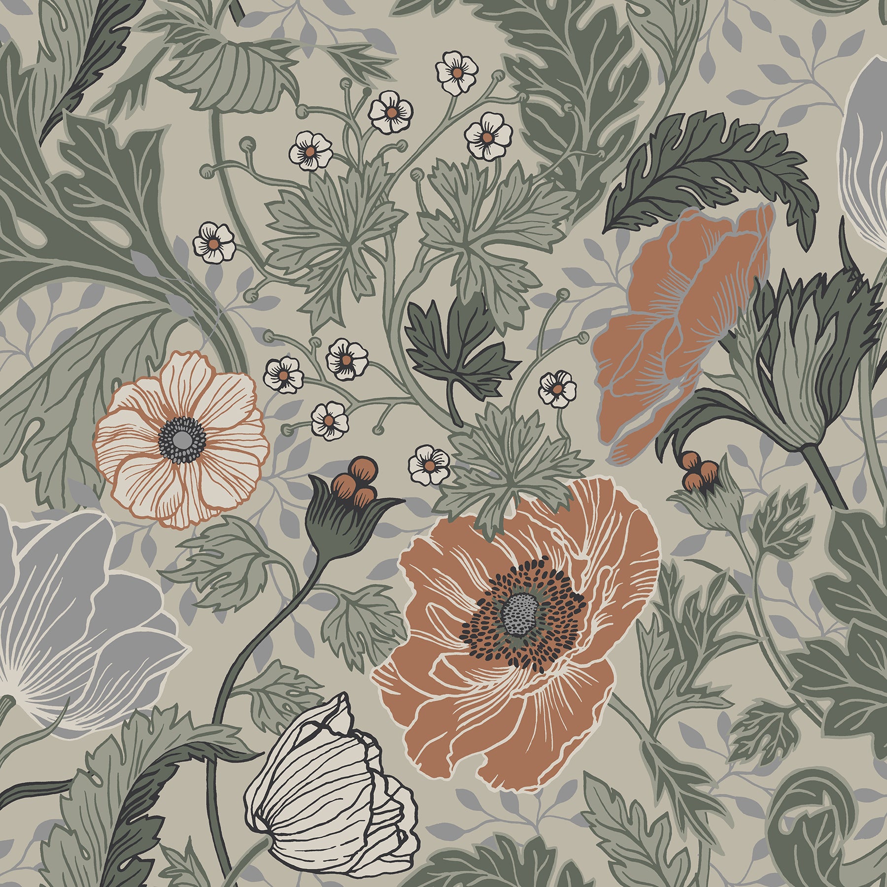2948-33001 | Spring, Anemone Grey Floral Grey - A-Street Prints Wallpaper