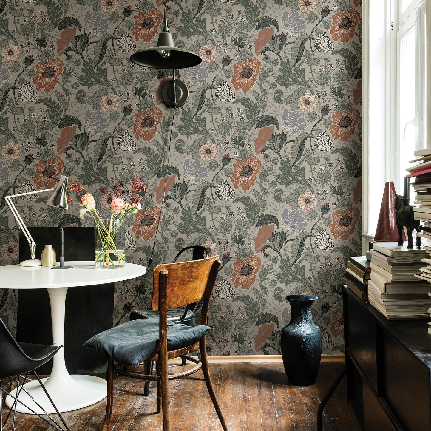 View 2948-33001 Spring Anemone Grey Floral Grey A-Street Prints Wallpaper