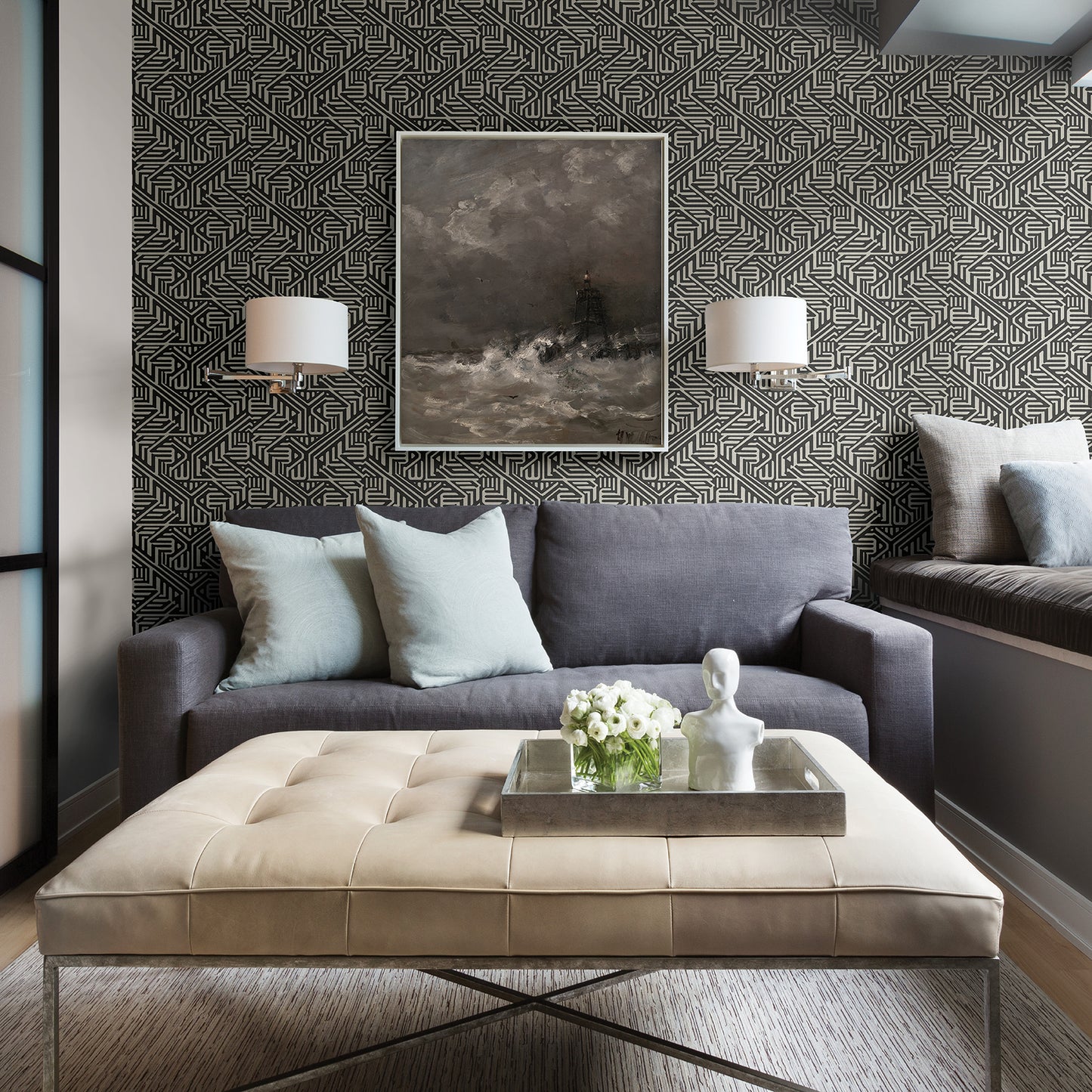 Find 2949-60600 Imprint Nambiti Black Geometric Black A-Street Prints Wallpaper