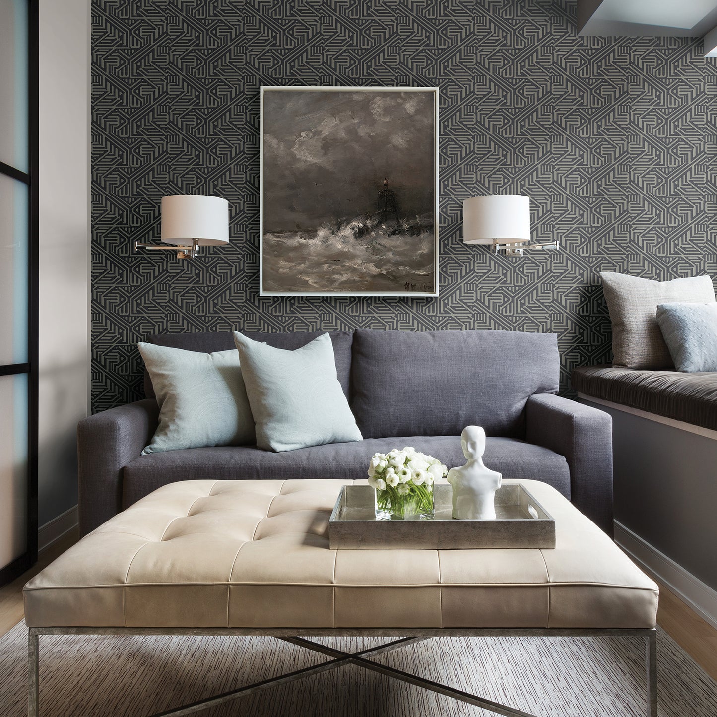 Shop 2949-60610 Imprint Nambiti Charcoal Geometric Charcoal A-Street Prints Wallpaper