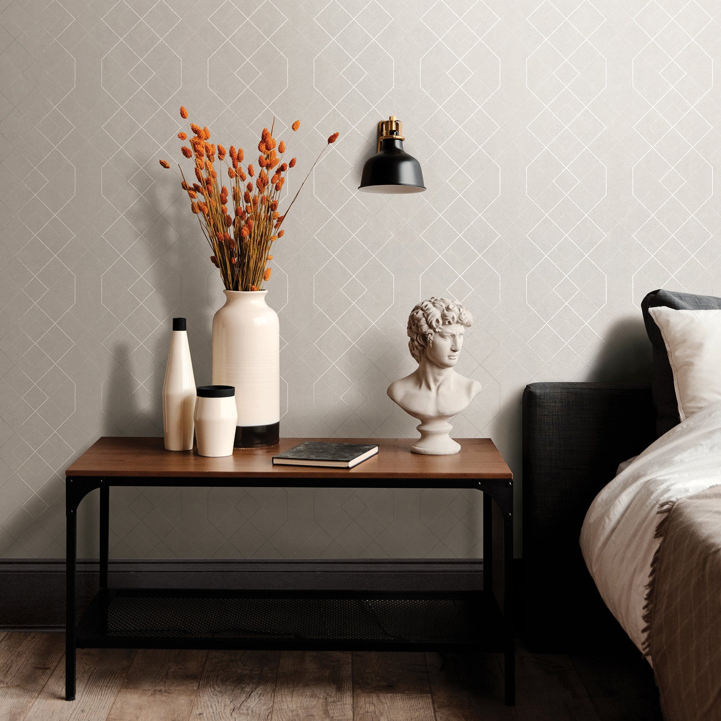 Select 2964-87346 Scott Living Ballard Silver Geometric Silver A-Street Prints Wallpaper