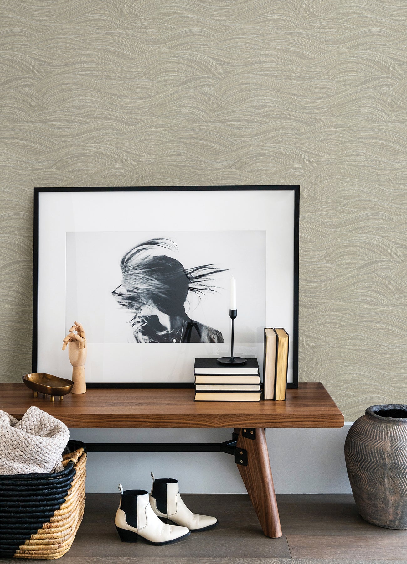 View 2971-86366 Dimensions Leith Taupe Zen Waves Taupe A-Street Prints Wallpaper