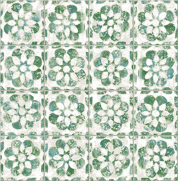 Purchase 2980-26193 Advantage Wallpaper, Izeda Green Floral Tile - Splash