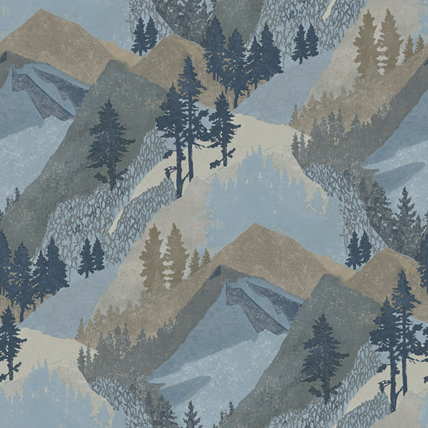 Select 3118-12631 Birch & Sparrow Range Mountains Blue by Chesapeake Wallpaper
