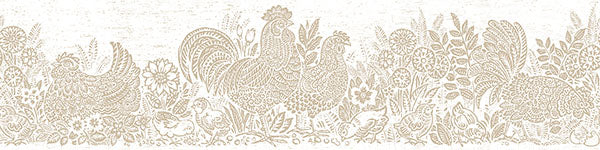 Save 3119-13553B Kindred Parton Beige Chicken Border Beige by Chesapeake Wallpaper