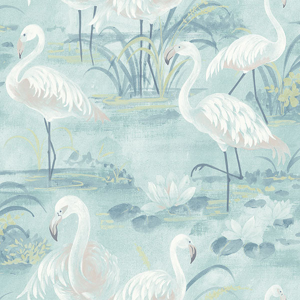 Search 3120-13604 Sanibel Everglades Aqua Flamingos Aqua by Chesapeake Wallpaper