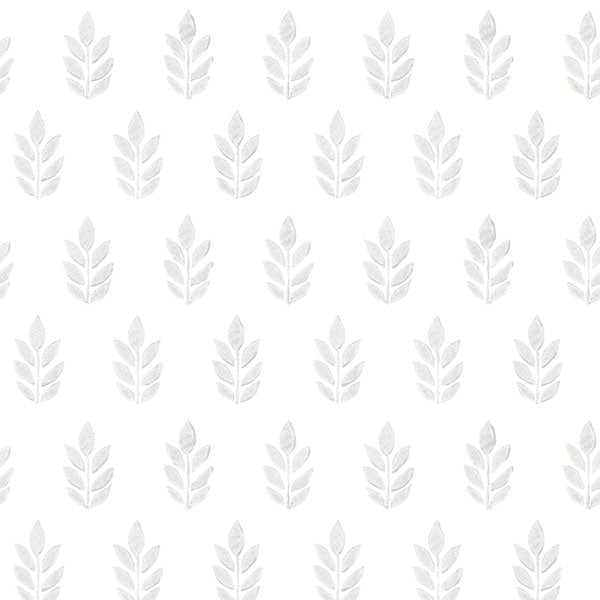 Buy 3122-11310 Flora & Fauna Ervic Light Grey Leaf Block Print Grey by Chesapeake Wallpaper