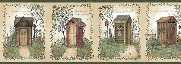 Find 3123-50321 Homestead Fisher Sage Outhouses Border Sage by Chesapeake Wallpaper
