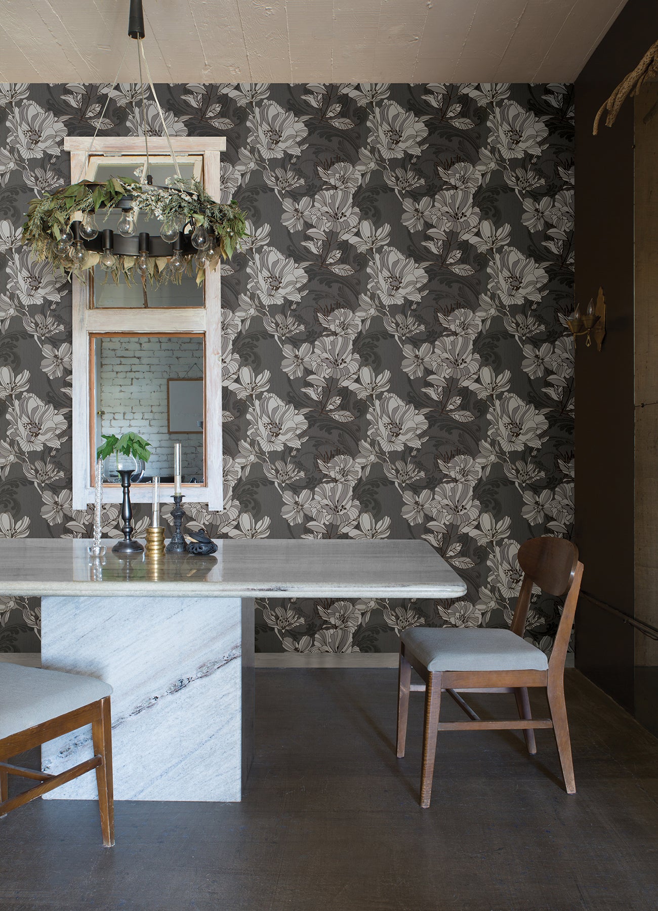 Find 4019-86401 Lustre Selene Silver Mucha Floral Silver A-Street Prints Wallpaper