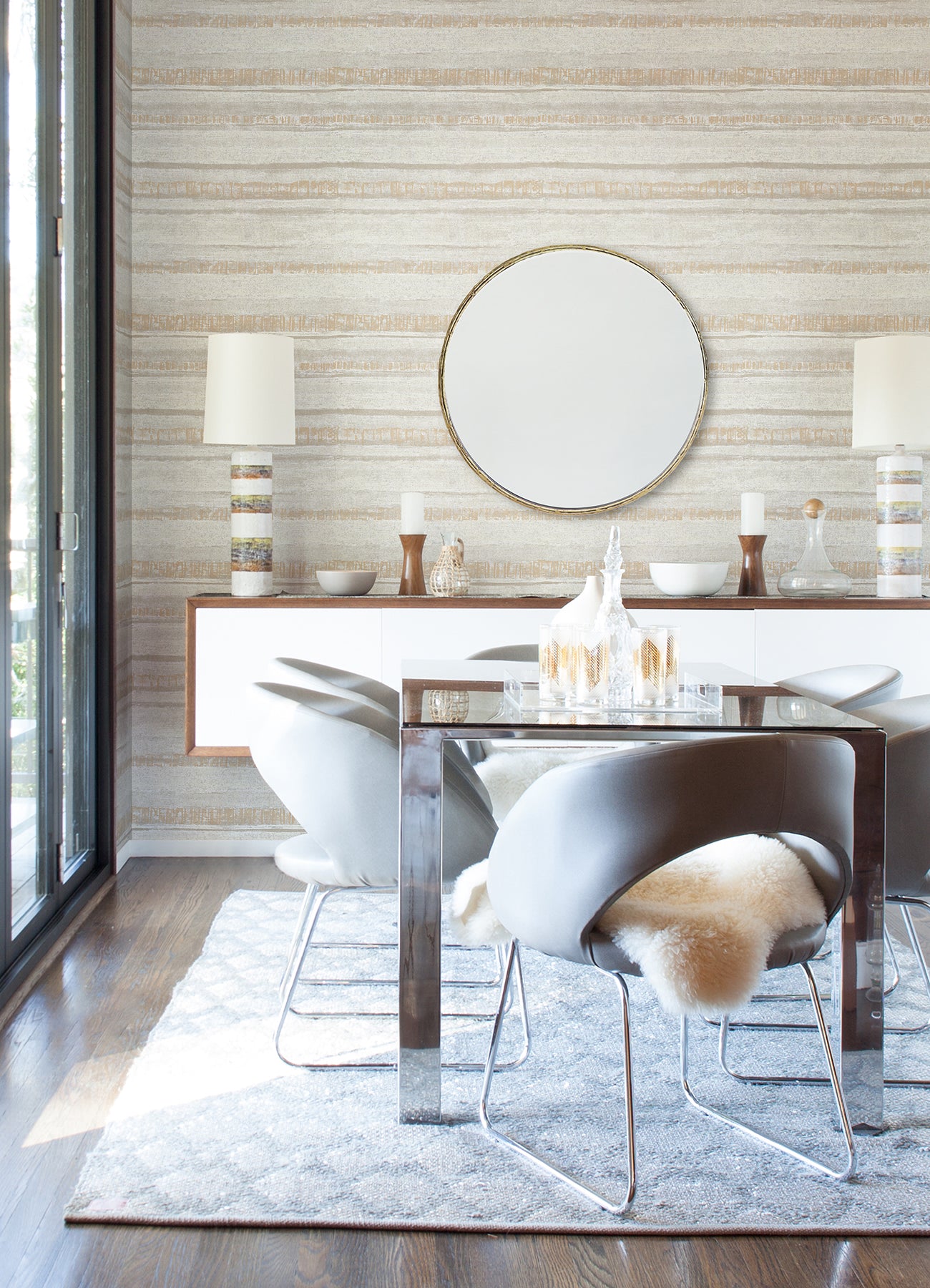 View 4019-86416 Lustre Rakasa Gold Distressed Stripe Gold A-Street Prints Wallpaper