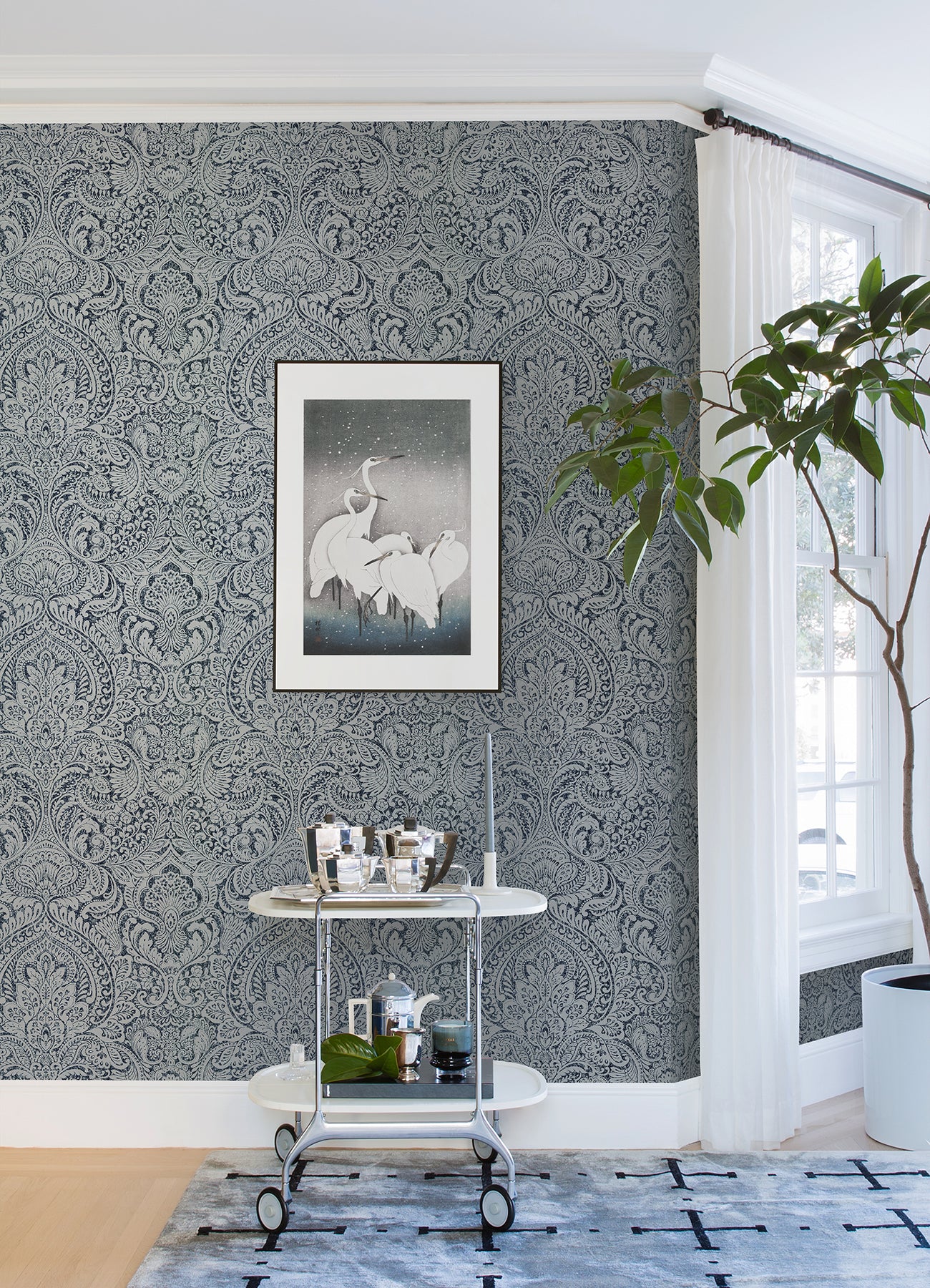 Select 4019-86442 Lustre Artemis Sapphire Floral Damask Sapphire A-Street Prints Wallpaper