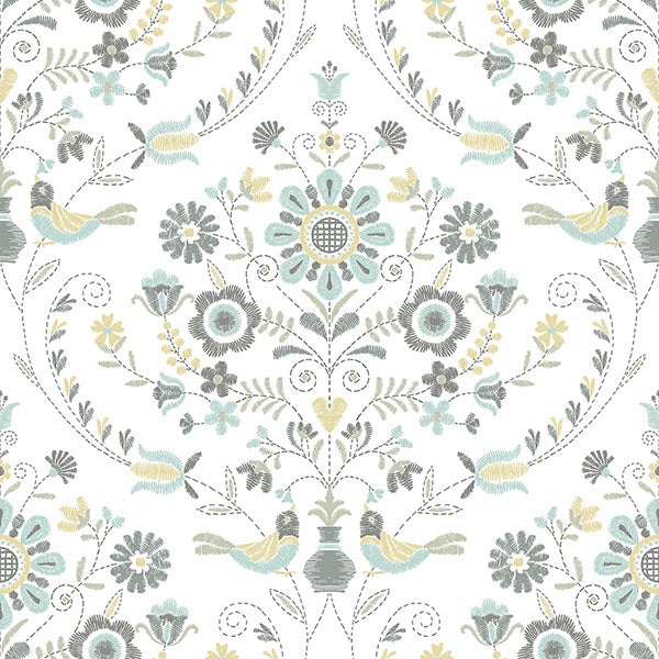 4066-26510 Hannah Britt Sea Green Embroidered Damask Wallpaper by A-Street Prints Wallpaper,4066-26510 Hannah Britt Sea Green Embroidered Damask Wallpaper by A-Street Prints Wallpaper2