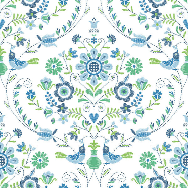 4066-26511 Hannah Britt Sapphire Embroidered Damask Wallpaper by A-Street Prints Wallpaper,4066-26511 Hannah Britt Sapphire Embroidered Damask Wallpaper by A-Street Prints Wallpaper2