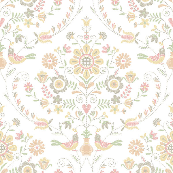 Purchase sample of 4066-26514 Hannah, Britt Peach Embroidered Damask Peach by A-Street Prints Wallpaper