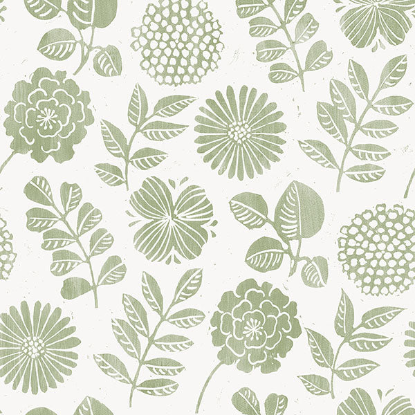 Purchase sample of 4066-26531 Hannah, Inge Moss Floral Block Print Moss by A-Street Prints Wallpaper