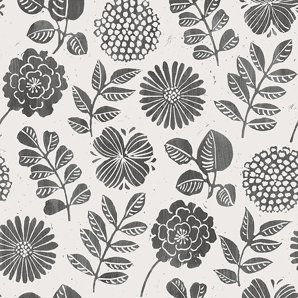 Purchase sample of 4066-26534 Hannah, Inge Black Floral Block Print Black by A-Street Prints Wallpaper