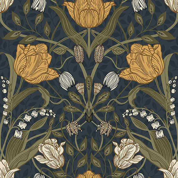 Purchase sample of 4080-44106 Ingrid, Filippa Navy Tulip Navy Blue by A-Street Prints Wallpaper