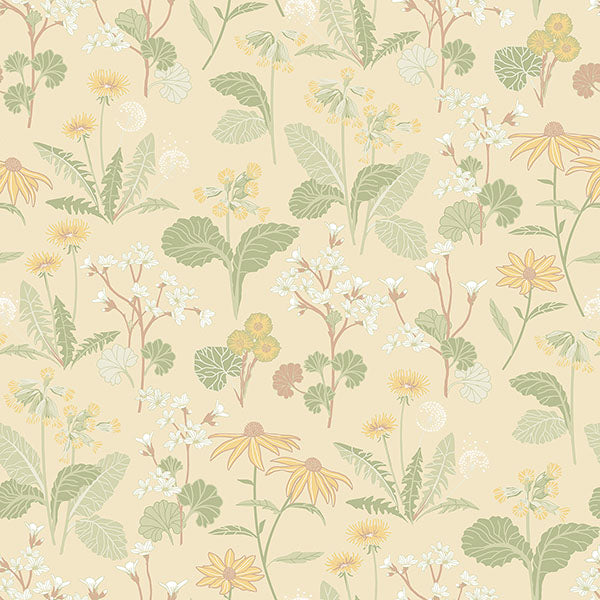 Purchase sample of 4080-92135 Ingrid, Magdalena Light Yellow Dandelion Butter Green Pink by A-Street Prints Wallpaper