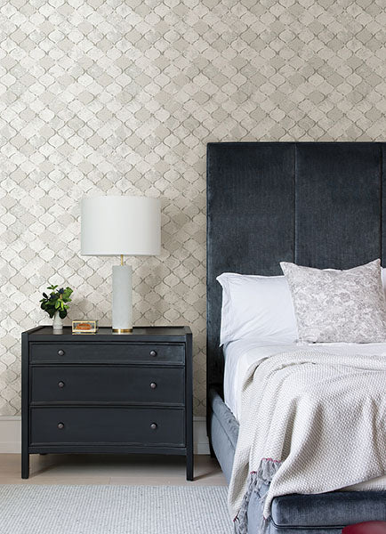 Purchase 4105-86608 A-Street Wallpaper, Pilak Silver Ogee Tile - Lumina12