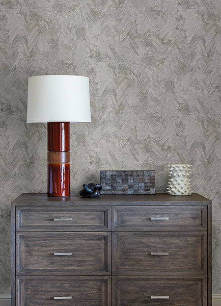 Purchase 4105-86612 A-Street Wallpaper, Amesemi Grey Distressed Herringbone - Lumina12