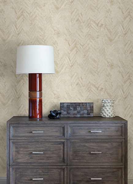 4105-86613 | Lumina, Amesemi Cream Distressed Herringbone - A-Street Wallpaper