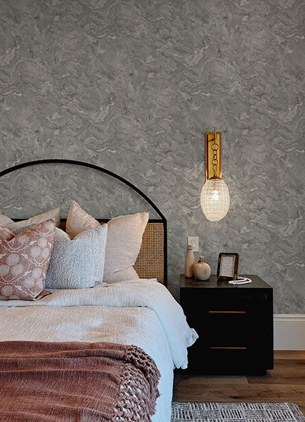 Purchase 4105-86618 A-Street Wallpaper, Meness Grey Metallic Marbling - Lumina12