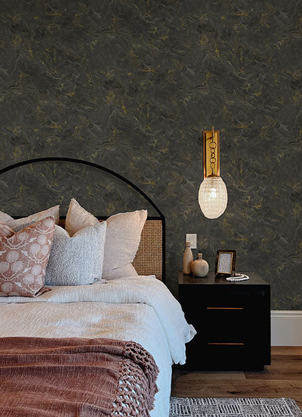 Purchase 4105-86619 A-Street Wallpaper, Meness Black Metallic Marbling - Lumina12